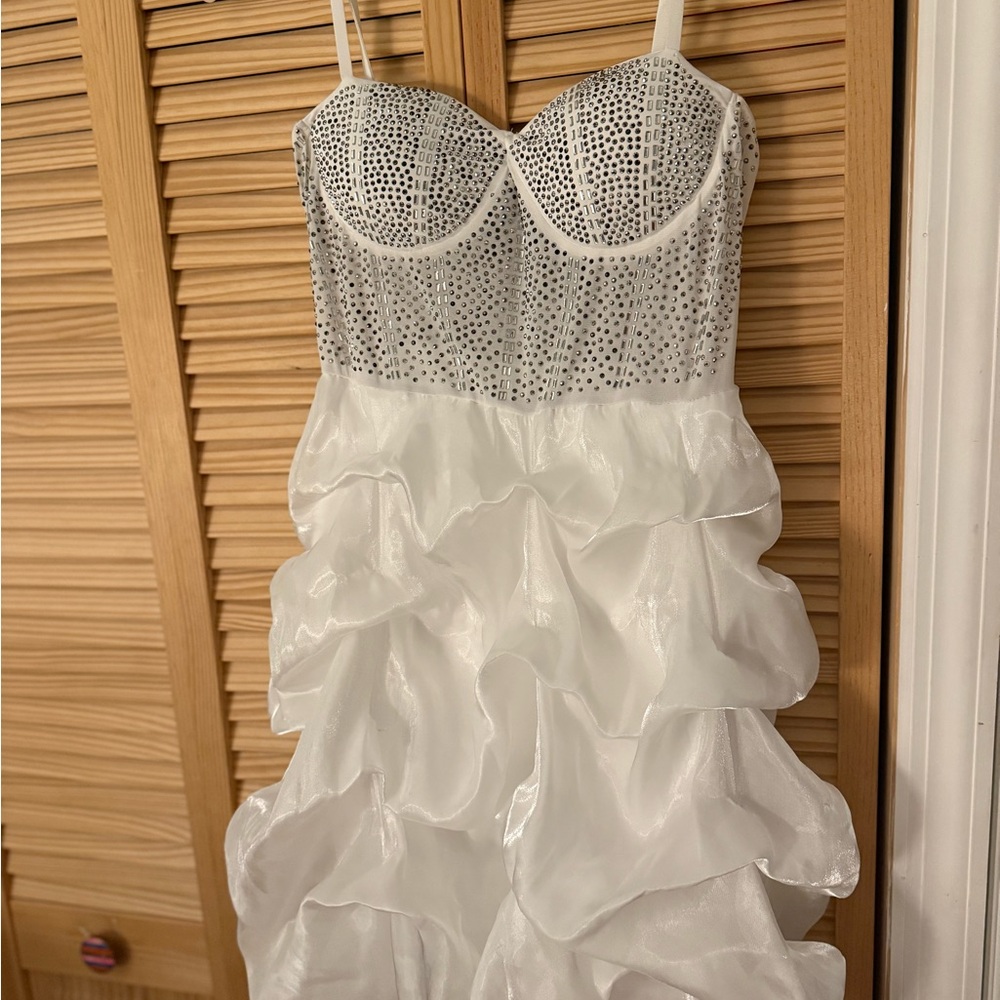 White Ruffled Dress with Silver Accents